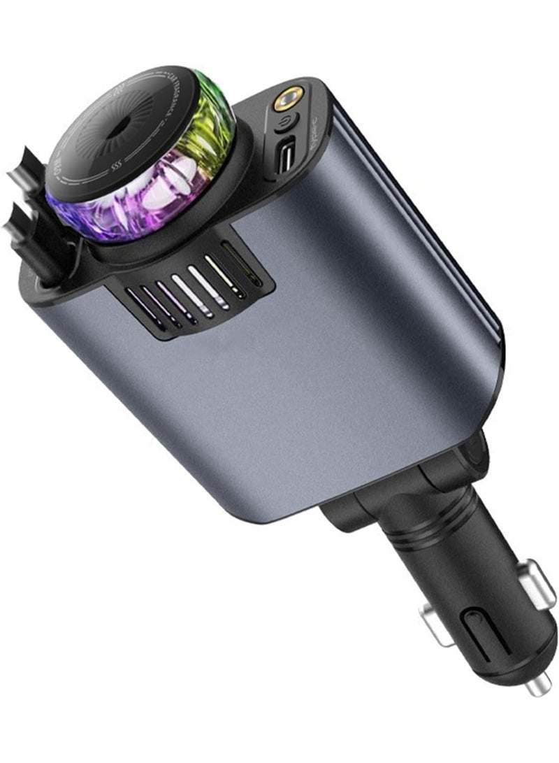 HERIOS 5-in-1 Car Charger with 180° Adjustable Head, Retractable 80cm Fast Charging Cables USB-C and iOS, Dual Port 45W, Air Freshener with LED Star Light, type c cable, car charger fast charging - Image 1